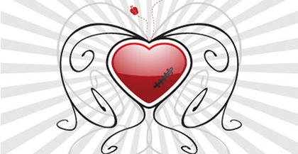 Red Valentine’s Heart with Floral Sunburst Background
