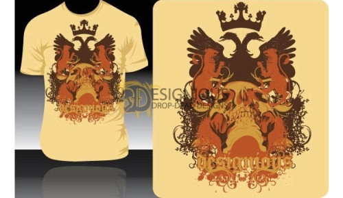 Free Vector T-shirt Design with Griffin, Crown, and Skull