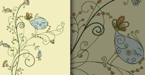 Vector Leaf Bird on Floral