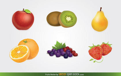 Fruits Vector: Apple, Kiwi, Pear, Grapes, Orange, and Strawberry