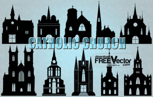 Silhouette of Catholic Church Vector Illustration