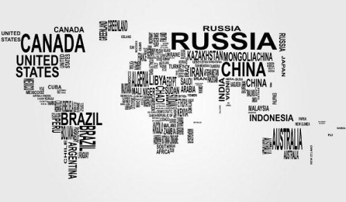 Free Vector World Map: Countries in Word Cloud