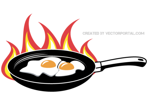 Fried Eggs on Frying Pan Vector Image