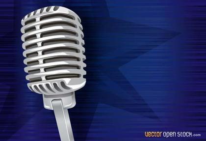 Vintage Microphone on Abstract Blue Background Vector
