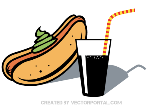 Hot Dog and Drink with Straw Vector Clip Art