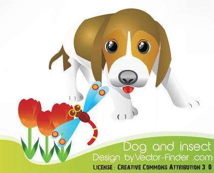 Free Vector Dog and Insect