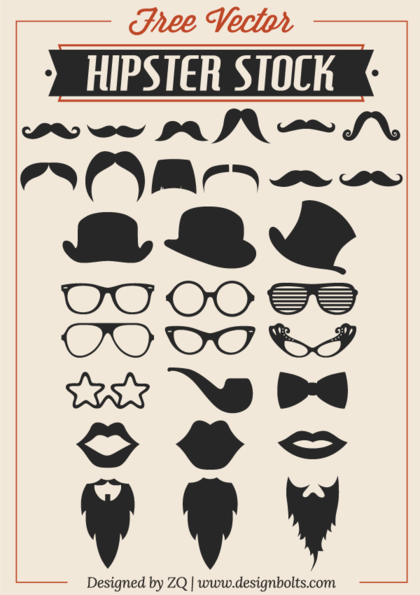 Free Vector Hipster Stock – Mustache, Beard & RayBan Glasses