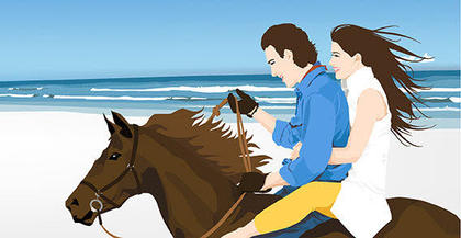 Young Couple Riding on a Horse Vector Image