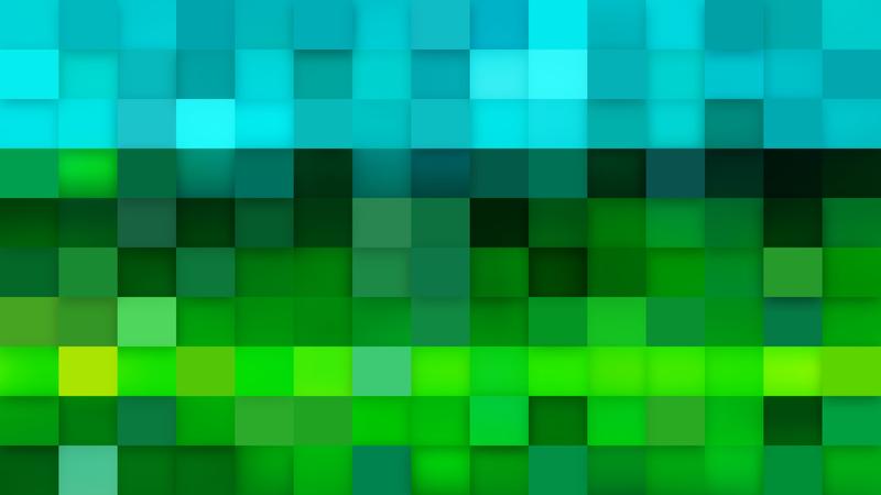 Abstract Blue and Green Square Pixel Mosaic Background