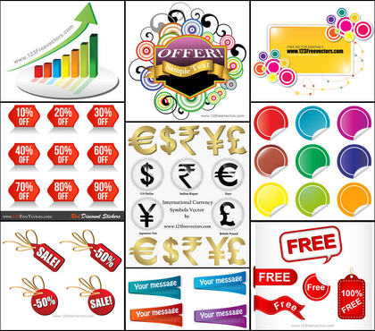 Sale Stickers, Banners, Currency Symbols Vector Pack