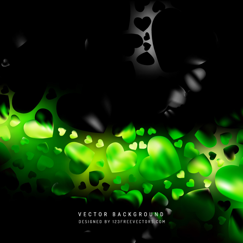 Abstract Black Green Loving Heart Valentine Background