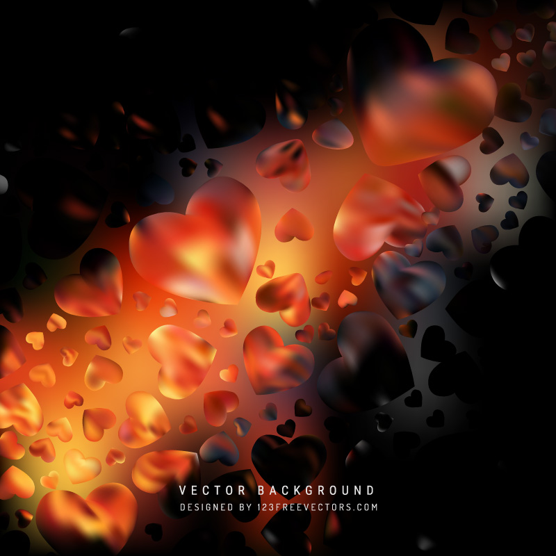 Romantic Black Orange Fire Hearts Background