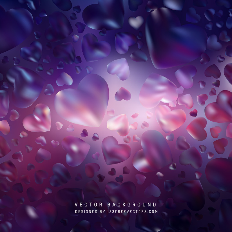 Abstract Romantic Dark Purple Hearts Background