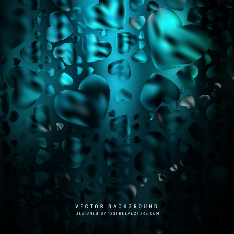 Abstract Romantic Black Turquoise Hearts Background