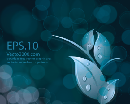 Leaves on Abstract Bokeh Dark Blue Background Vector Free