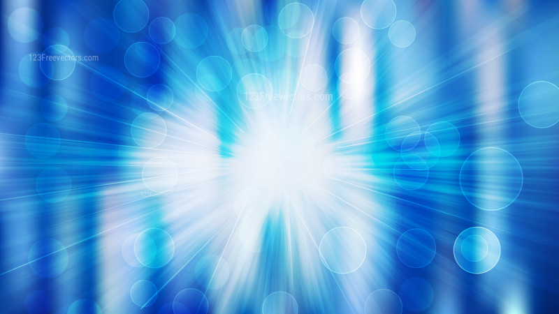 Blue and White Defocused Lights with Sun Rays Background Vector Illustration