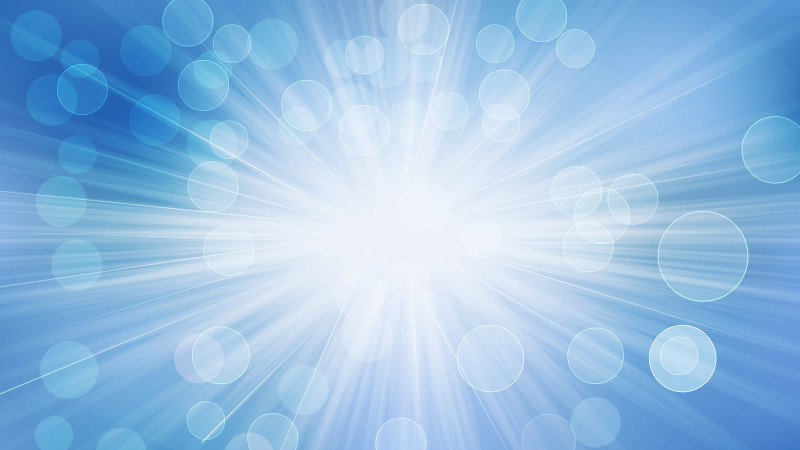 Blue and White Bokeh Lights Background with Sun Rays Vector