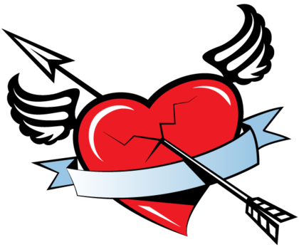 Red Winged Heart Banner with Arrow Free Vector