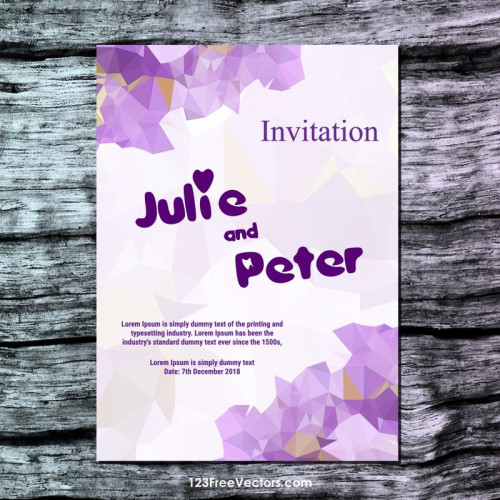 Purple Polygonal Wedding Invitation Card Template