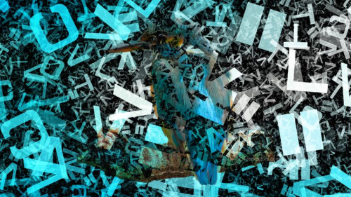 Turquoise Black and White Scattered Alphabet Texture Background Image
