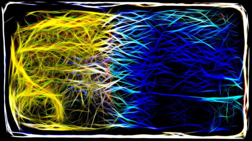 Abstract Blue Yellow and Black Fractal Glowing Chaotic Light Lines Background