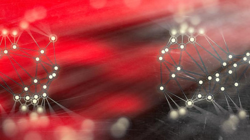 Connecting Dots and Lines Beige Red and Black Blurred Background