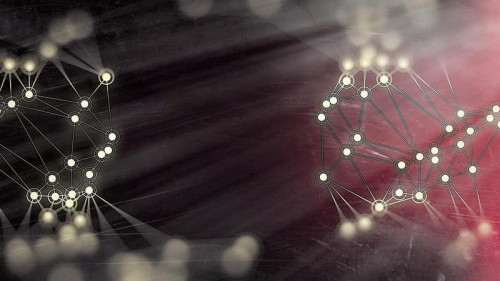Connecting Dots and Lines Beige Red and Black Blur Background
