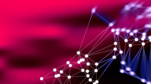 Connecting Dots and Lines Black Pink and Blue Blurred Background Design