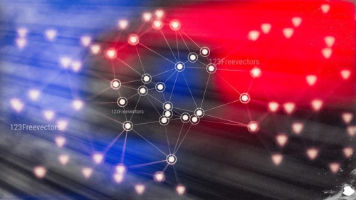 Connecting Dots and Lines Black Red and Blue Blur Background