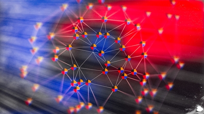 Connecting Dots and Lines Black Red and Blue Blurred Background Image