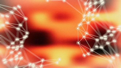 Connecting Dots and Lines Black Red and Yellow Blur Background Graphic