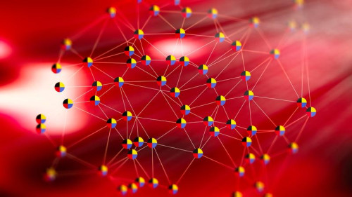 Dark Red Connected Lines and Dots Blur Background Graphic