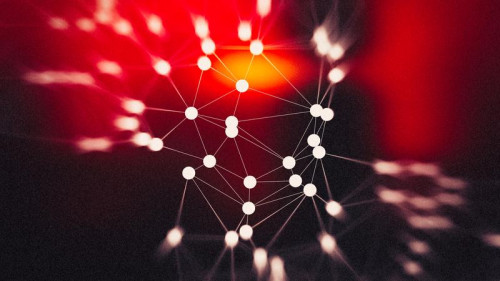 Connecting Dots and Lines Red and Black Blurred Background