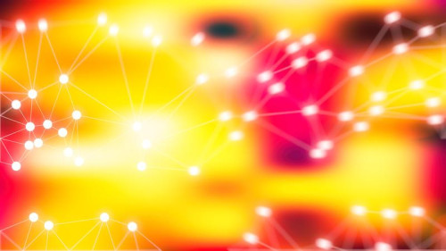 Red and Yellow Blurred Connected Lines and Dots Background