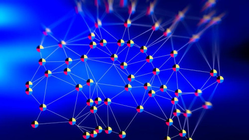 Royal Blue Blurred Connected Lines and Dots Background Graphic