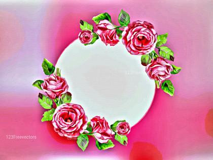 Pink Floral Greeting Card with Round Frame and Roses