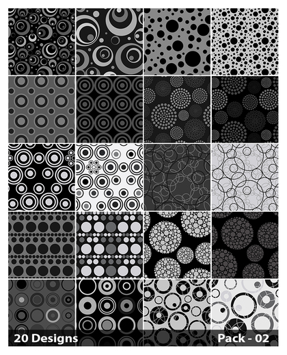 20 Black Seamless Circle Pattern Vector Pack 02