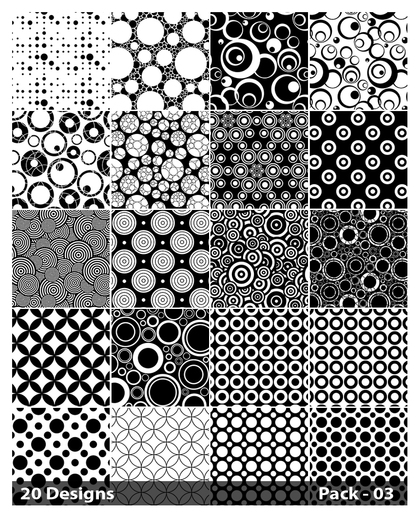 20 Black and White Circle Pattern Background Vector Pack 03