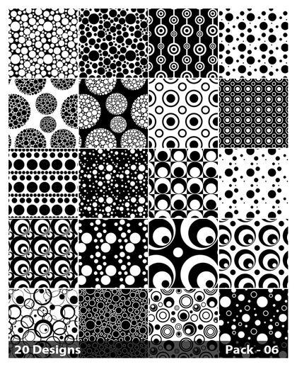 20 Black and White Seamless Circle Background Pattern Vector Pack 06