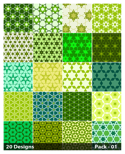 20 Green Star Pattern Vector Pack 01
