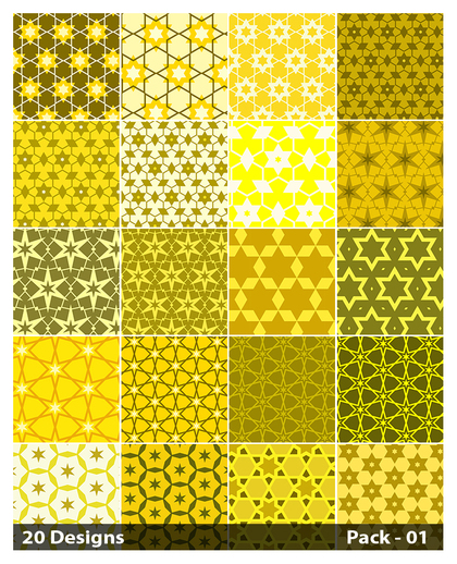 20 Yellow Star Pattern Vector Pack 01