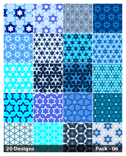 20 Blue Seamless Star Background Pattern Vector Pack 06
