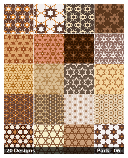 20 Brown Seamless Star Background Pattern Vector Pack 06