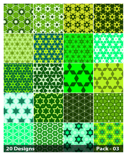 20 Green Star Pattern Background Vector Pack 03