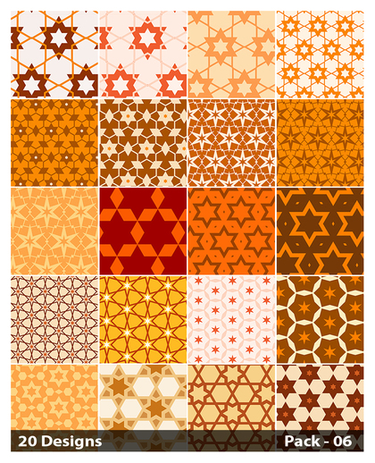 20 Orange Seamless Star Background Pattern Vector Pack 06