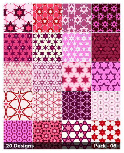 20 Pink Seamless Star Background Pattern Vector Pack 06