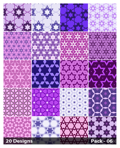20 Purple Seamless Star Background Pattern Vector Pack 06