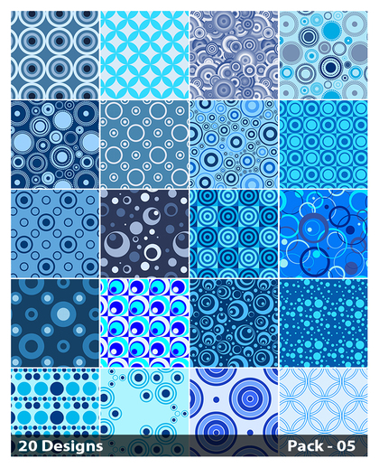 20 Blue Seamless Circle Pattern Background Vector Pack 05