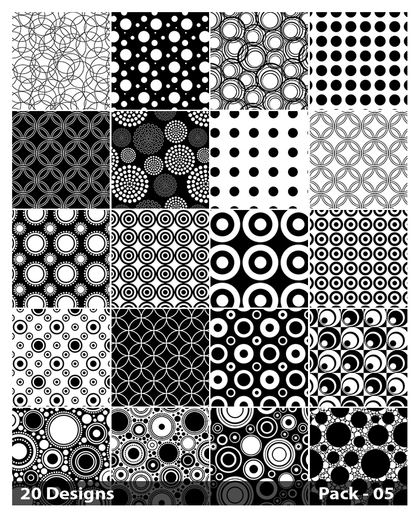 20 Black and White Seamless Circle Pattern Background Vector Pack 05
