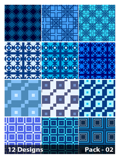 12 Blue Seamless Square Pattern Vector Pack 02